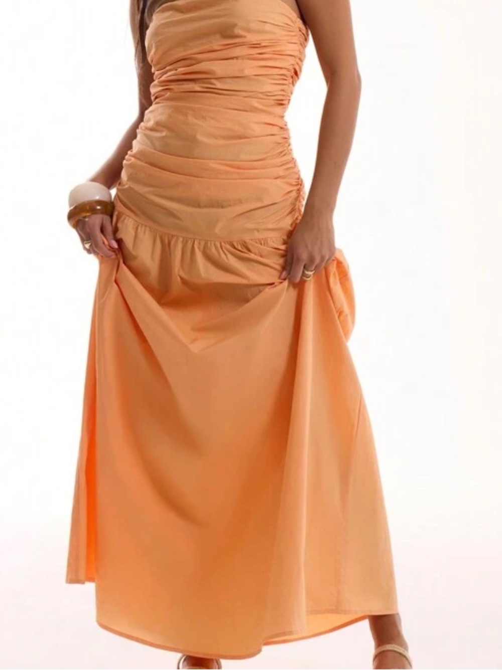 MUSERA Woven Ruched Top Drop Waisted Maxi Dress L